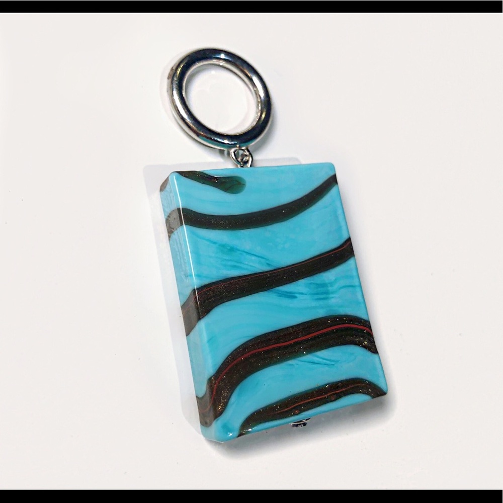 Millefiori blue glass square sparkling pendant
